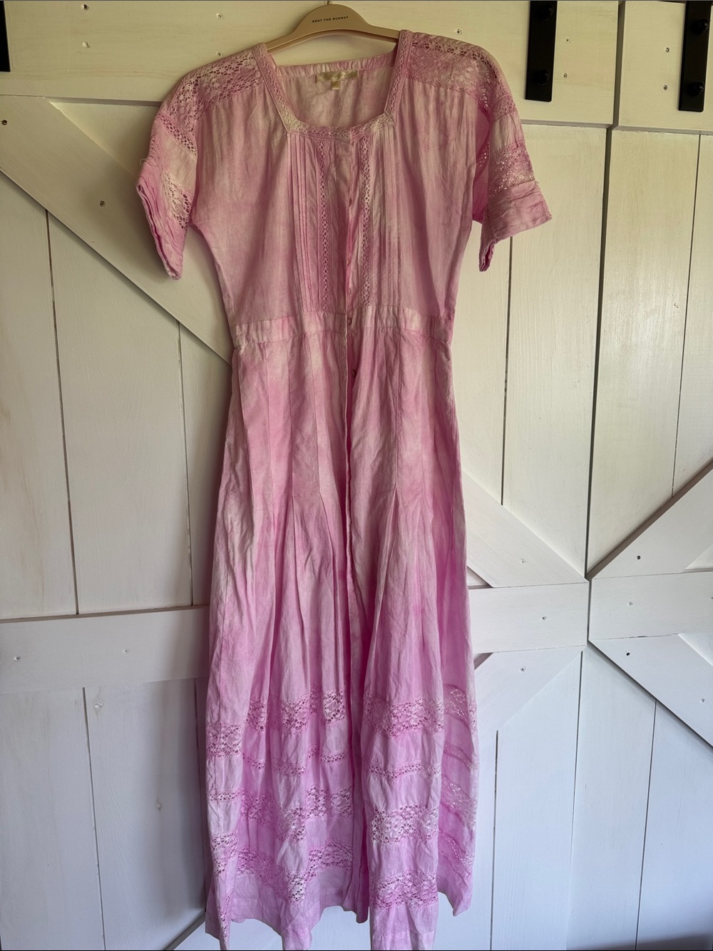 LoveShackFancy Pink Ombre Lace-Trim Maxi Dress